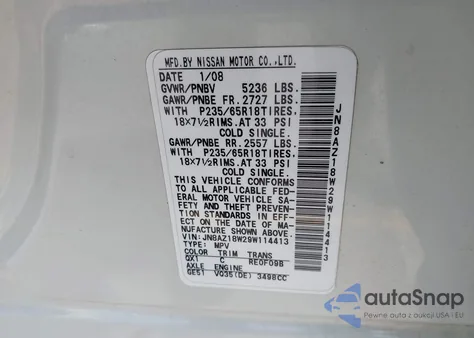 2009 Nissan Murano S z USA, uszkodzony, nr VIN JN8AZ18W29W114413